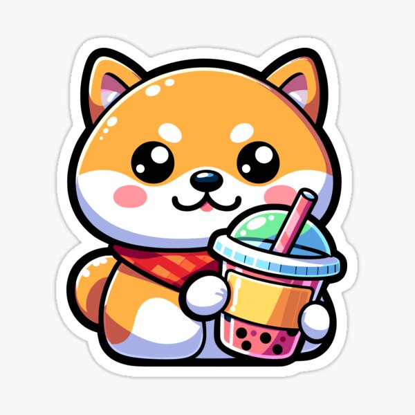 Item preview, Kawaii Shiba Inu with Bubble Tea designed and sold by TillysCuteCanva.
