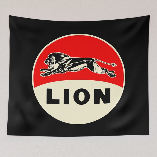 Item preview, Lion Gasoline vintage sign reproduction designed and sold by htrdesigns.