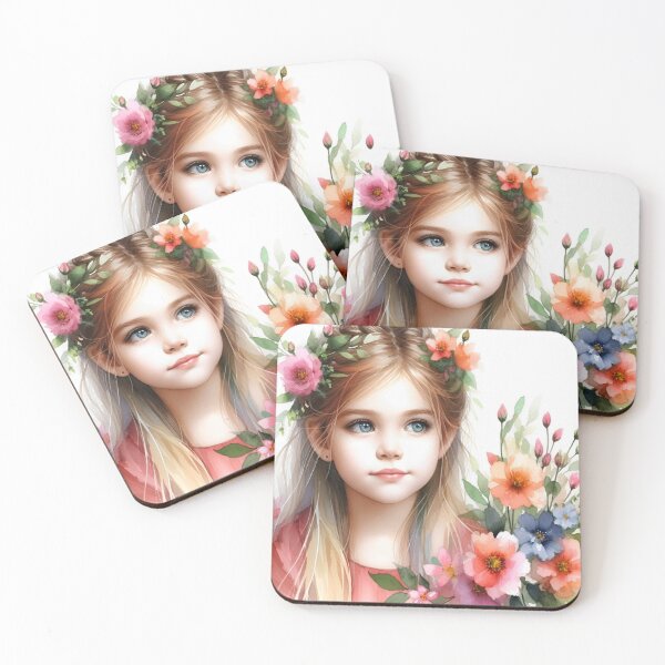 Item preview, Floral Girl Portrait in Watercolor, floral art, roses and tulips. designed and sold by FreeWorldDesign.