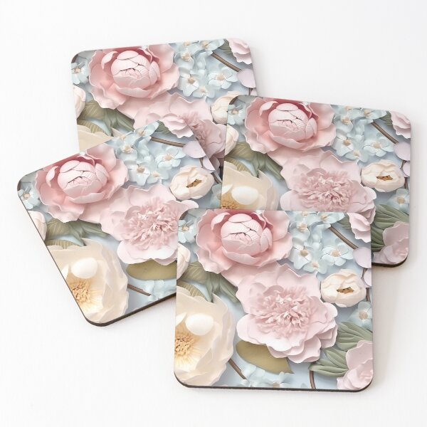 Item preview, Patrón floral 3D en rosa pastel, crema y azul designed and sold by MargaretFasDes.