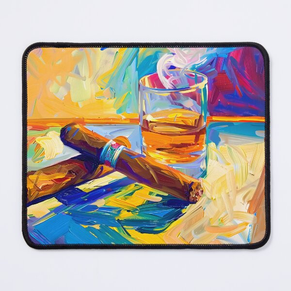 Artikelvorschau, Abstrakte Fusion – Geometrie und Pinselführung verschmelzen auf der Zigarren- und Whiskey-Leinwand entworfen und verkauft von OlfactoART Studio.