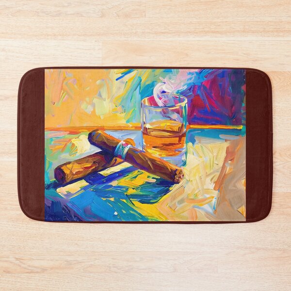 Artikelvorschau, Abstrakte Fusion – Geometrie und Pinselführung verschmelzen auf der Zigarren- und Whiskey-Leinwand entworfen und verkauft von OlfactoART Studio.