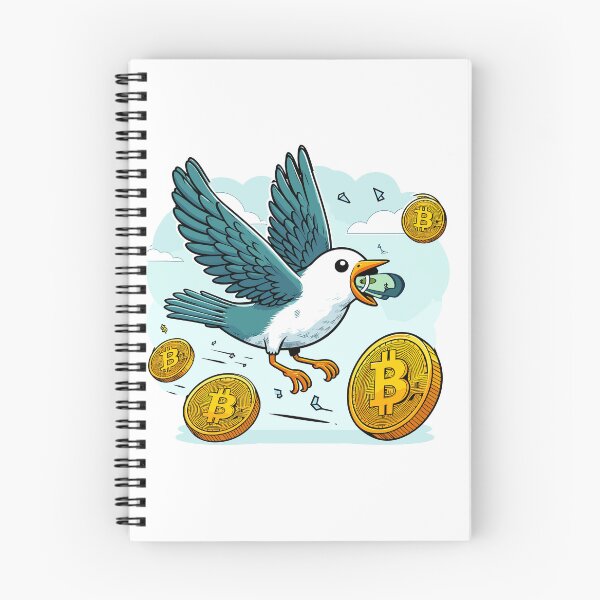 Artikelvorschau, Ein Vogel der mit einem Bündel Dollar Scheinen im Schnabel in den Himmel fliegt. entworfen und verkauft von CryptoFunMerch.