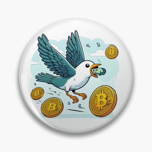Artikelvorschau, Ein Vogel der mit einem Bündel Dollar Scheinen im Schnabel in den Himmel fliegt. entworfen und verkauft von CryptoFunMerch.
