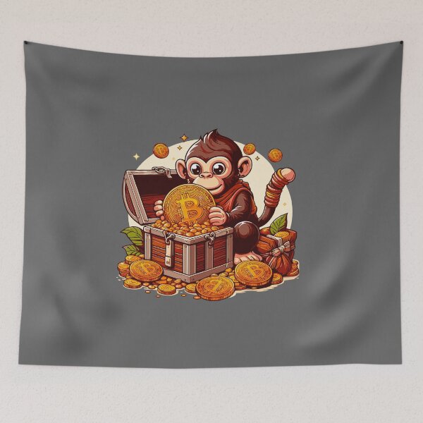 Item preview, Monkey with a chest full of bitcoins designed and sold by CryptoFunMerch.