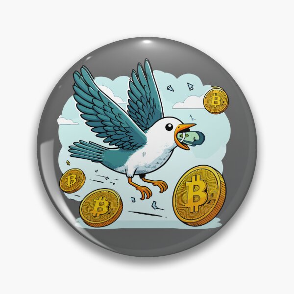 Artikelvorschau, Ein Vogel der mit einem Bündel Dollar Scheinen im Schnabel in den Himmel fliegt. entworfen und verkauft von CryptoFunMerch.