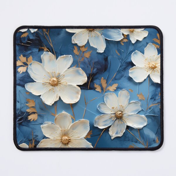 Item preview, 3 D Floral Pattern in Blue, Golden and White designed and sold by MargaretFasDes.