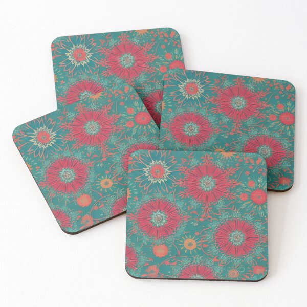 Item preview, Vibrant floral pattern Red and orange flowers on a green background designed and sold by Frostquest.