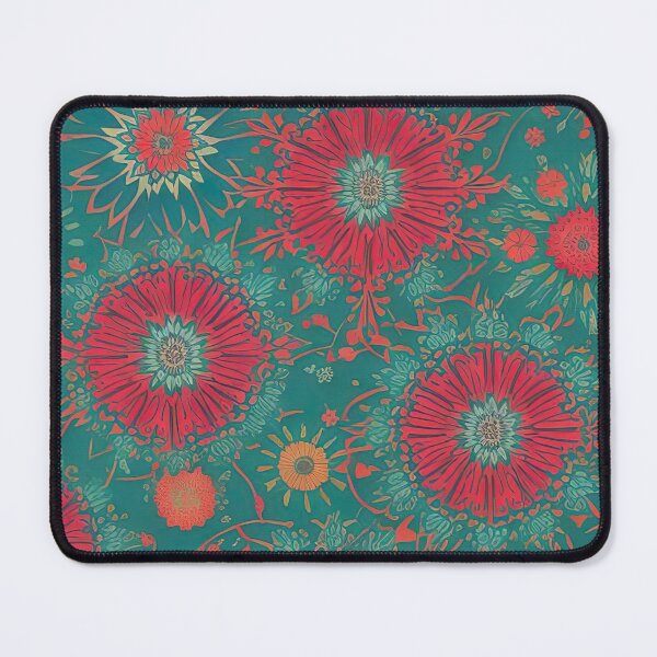 Item preview, Vibrant floral pattern Red and orange flowers on a green background designed and sold by Frostquest.