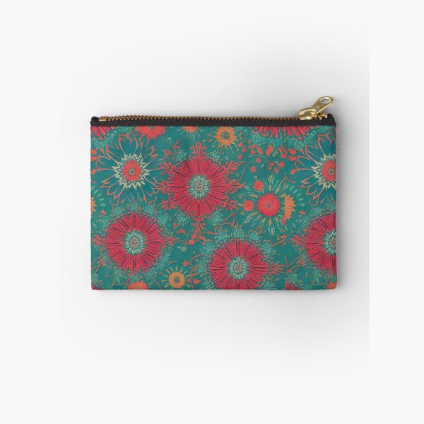 Item preview, Vibrant floral pattern Red and orange flowers on a green background designed and sold by Frostquest.
