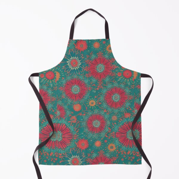 Item preview, Vibrant floral pattern Red and orange flowers on a green background designed and sold by Frostquest.