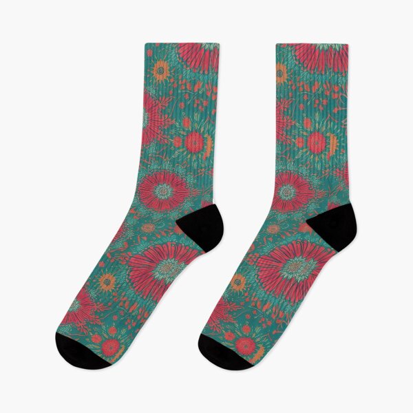 Item preview, Vibrant floral pattern Red and orange flowers on a green background designed and sold by Frostquest.