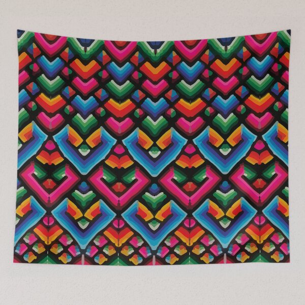 Item preview, Vibrant psychedelic mexican huichol maximalist decor folk art designed and sold by T-Mex.