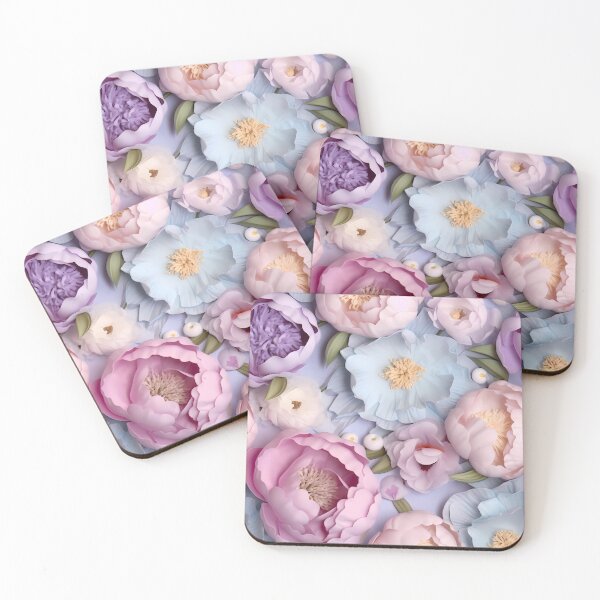 Item preview, Patrón de flores 3D en violeta pastel, rosa y azul. Diseño de peonías designed and sold by MargaretFasDes.