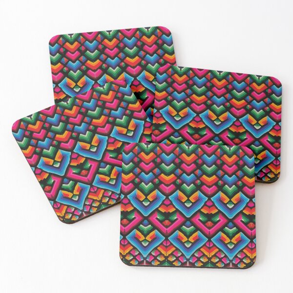 Item preview, Psychedelic texture dopamine decor geometric multicolor huichol fabric designed and sold by T-Mex.