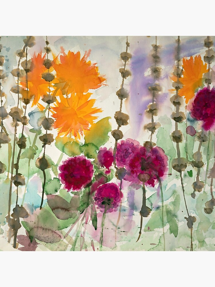 Thumbnail 4 of 4, Pillow, Noldes garden - orange and red dahlia  designed and sold by BirgitteB.