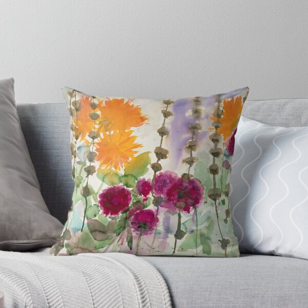 Noldes garden - orange and red dahlia Throw Pillow