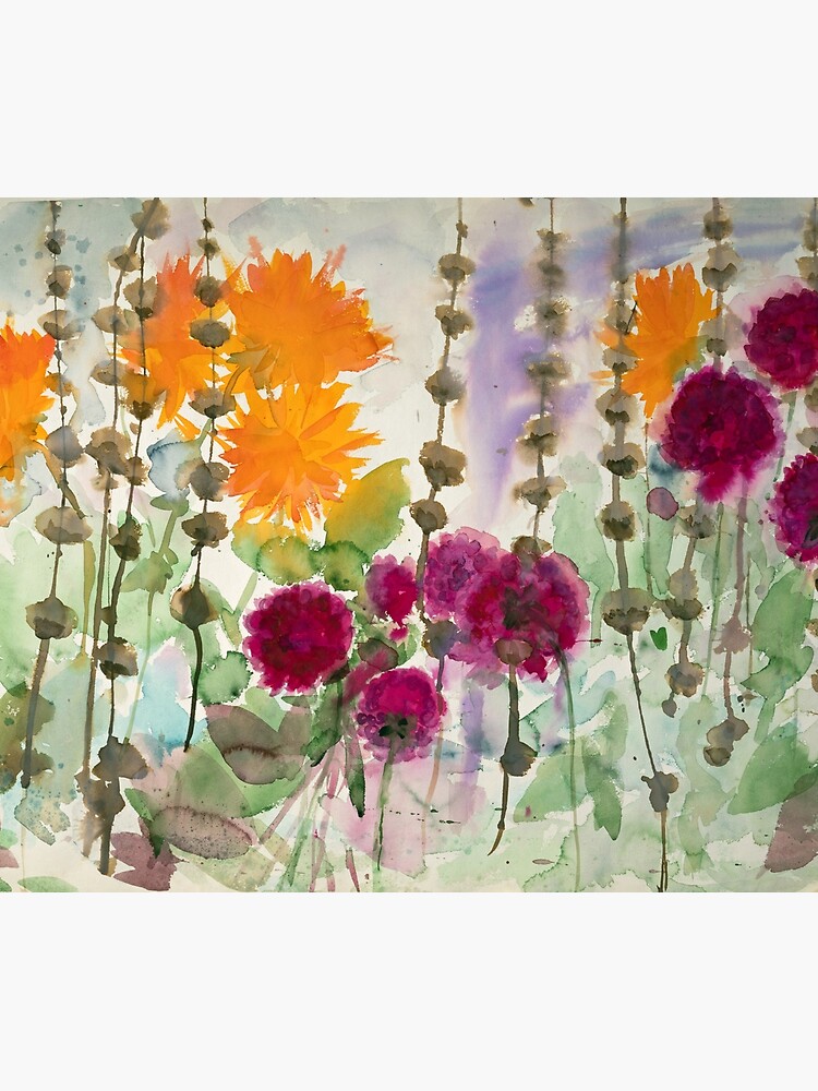 Thumbnail 5 of 5, Shower Curtain, Noldes garden - orange and red dahlia  designed and sold by BirgitteB.