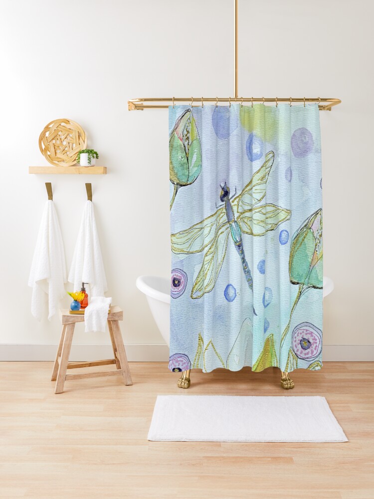 Thumbnail 1 of 5, Shower Curtain, Dragonflys in my garden designed and sold by BirgitteB.