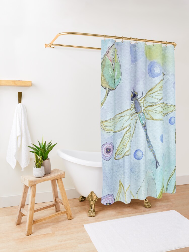 Thumbnail 3 of 5, Shower Curtain, Dragonflys in my garden designed and sold by BirgitteB.