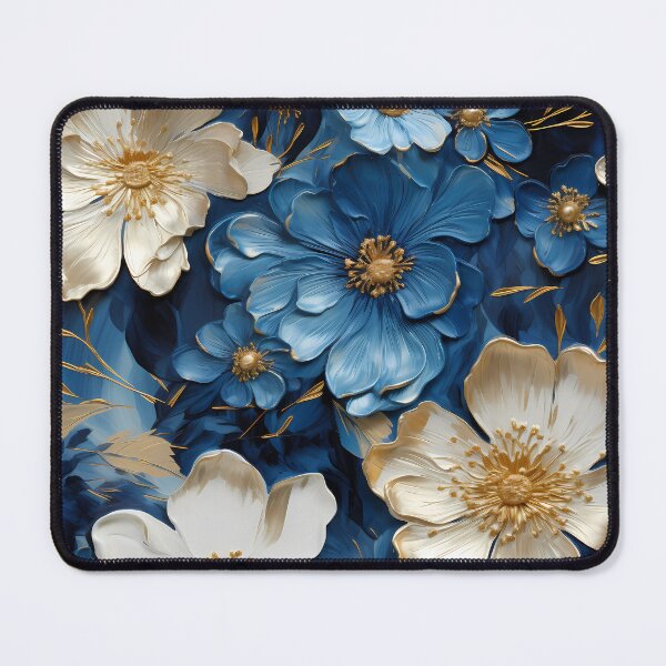 Item preview, 3 D Floral Pattern in Golden, White and Blue designed and sold by MargaretFasDes.