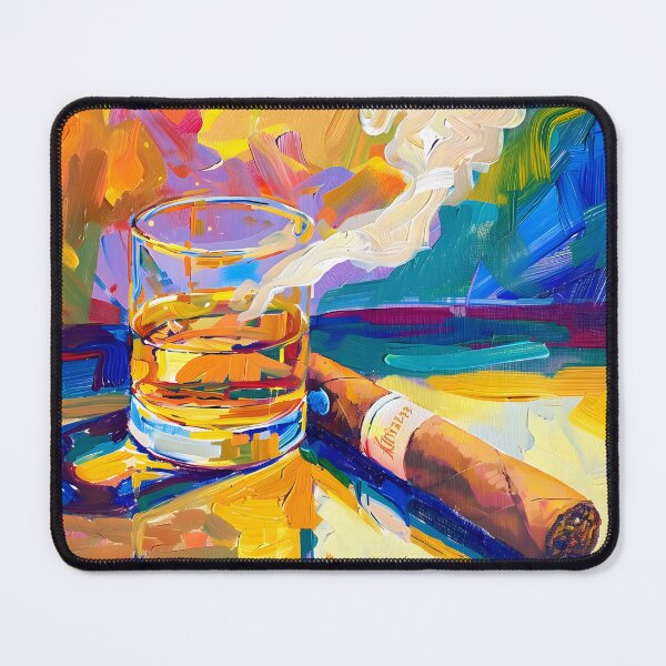 Artikelvorschau, Harmonische Kontraste – kühne Geometrie trifft auf ausdrucksstarke Pinselstriche in der Zigarren- und Whisky-Kunst entworfen und verkauft von OlfactoART Studio.