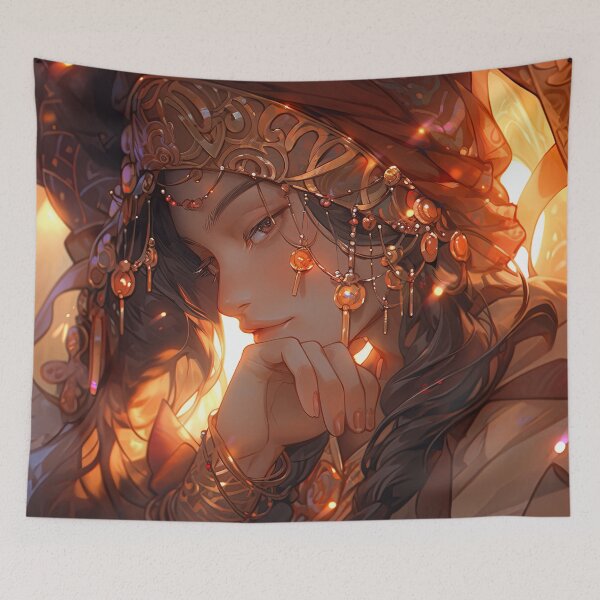 Item preview, Serene Radiant Amber Headdress Anime Girl designed and sold by bubblegoth.