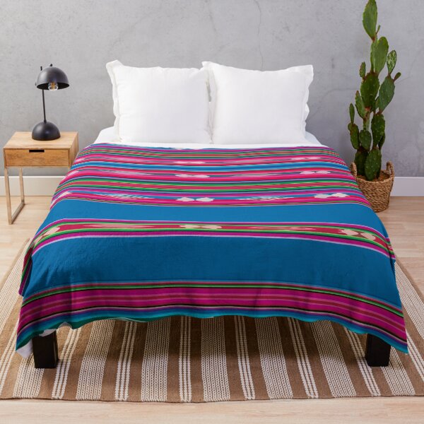 Item preview, Teal pink mexican embroidery mexican poncho stripes fabric vibrant decor designed and sold by T-Mex.