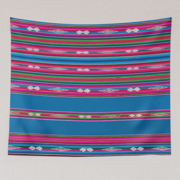 Item preview, Teal pink mexican embroidery mexican poncho stripes fabric vibrant decor designed and sold by T-Mex.