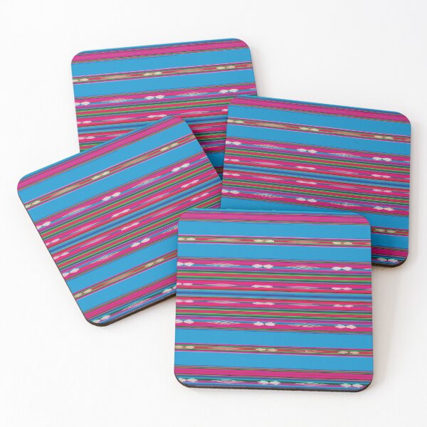 Item preview, Blue pink mexican poncho vibrant textile mexican blanket folk art designed and sold by T-Mex.
