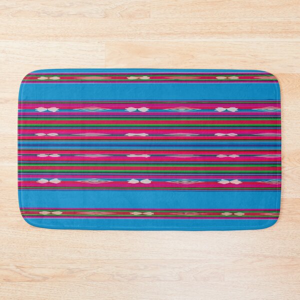 Item preview, Blue pink mexican poncho vibrant textile mexican blanket folk art designed and sold by T-Mex.