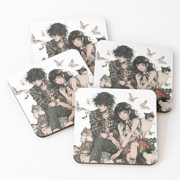 Item preview, Seinen Boy and Girl with cats designed and sold by 33wolvesdesigns.