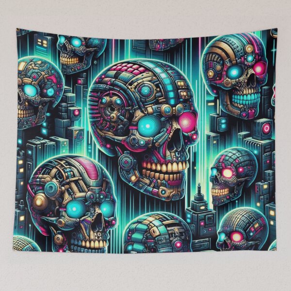 Item preview, Cyberpunk Skulls Print Pattern designed and sold by PinUpPizzazz.