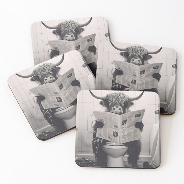 Item preview, Highland Cow Sitting on the Toilet Reading a Newspaper designed and sold by RobertoGreen.