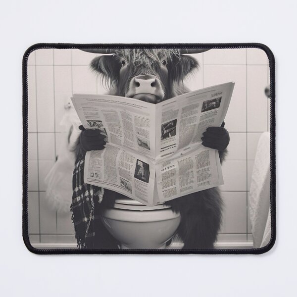 Item preview, Highland Cow Sitting on the Toilet Reading a Newspaper designed and sold by RobertoGreen.