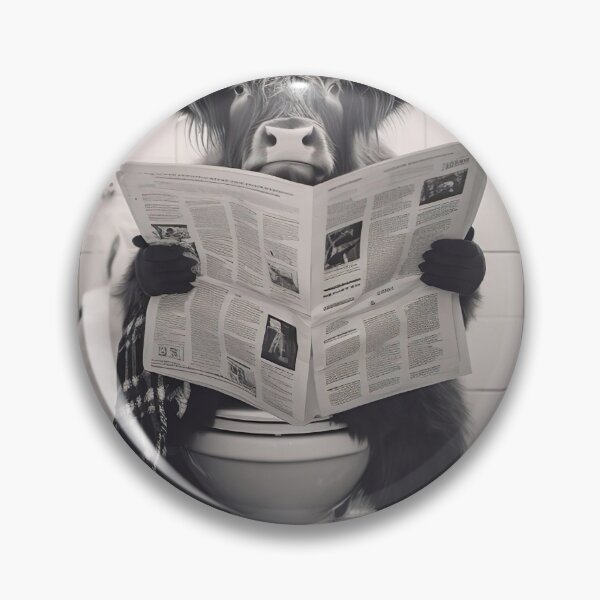 Item preview, Highland Cow Sitting on the Toilet Reading a Newspaper designed and sold by RobertoGreen.