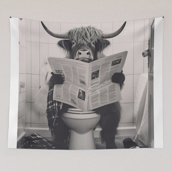 Item preview, Highland Cow Sitting on the Toilet Reading a Newspaper designed and sold by RobertoGreen.