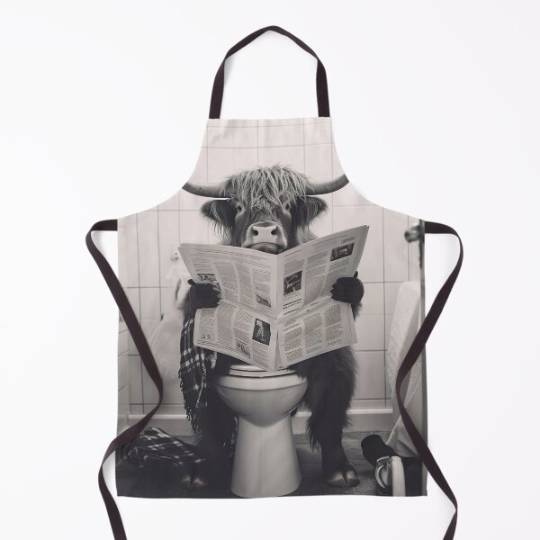 Item preview, Highland Cow Sitting on the Toilet Reading a Newspaper designed and sold by RobertoGreen.