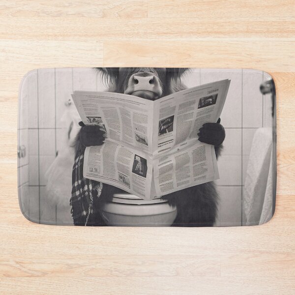 Item preview, Highland Cow Sitting on the Toilet Reading a Newspaper designed and sold by RobertoGreen.