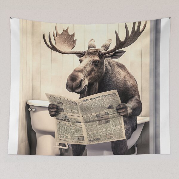 Item preview, Moose Sitting on the Toilet Reading a Newspaper designed and sold by RobertoGreen.