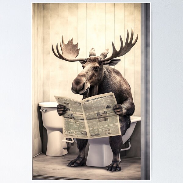Vista previa del artículo con la obra «Alce sentado en el baño leyendo un periódico», diseñado y vendido por RobertoGreen.