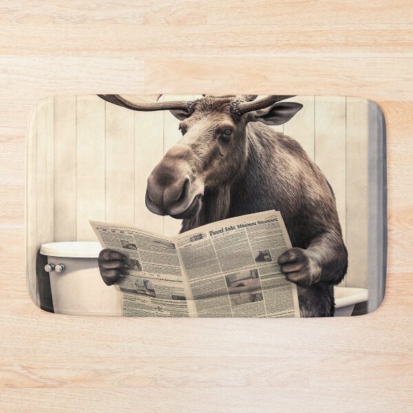 Item preview, Moose Sitting on the Toilet Reading a Newspaper designed and sold by RobertoGreen.