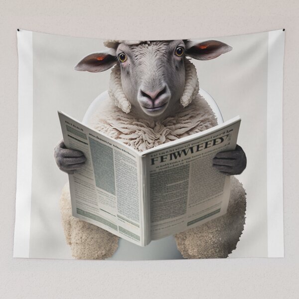 Item preview, Sheep Sitting on the Toilet Reading a Newspaper designed and sold by RobertoGreen.