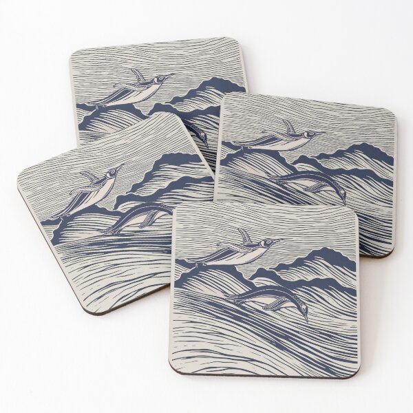 Item preview, Linocut Penguin Ocean Waves designed and sold by SurfolioPrints.