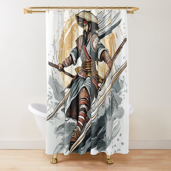 Vintage Japanese Art - Man Fishing Shower Curtain by Yesteryears