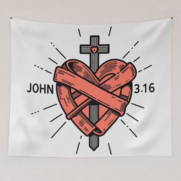 Item preview, John 3:16 - Christian Masculine Cross and Heart Design designed and sold by HahaHandlesHub.