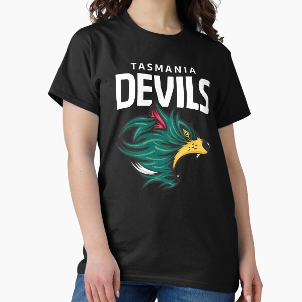 Vista previa del artículo con la obra «Tasmania Devils Football Club Letras Blancas», diseñado y vendido por LAMEBOYO.