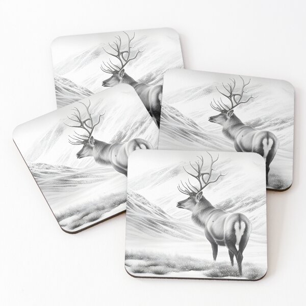 Item preview, Black and white reindeer pencil drawing designed and sold by Pencil-Art.
