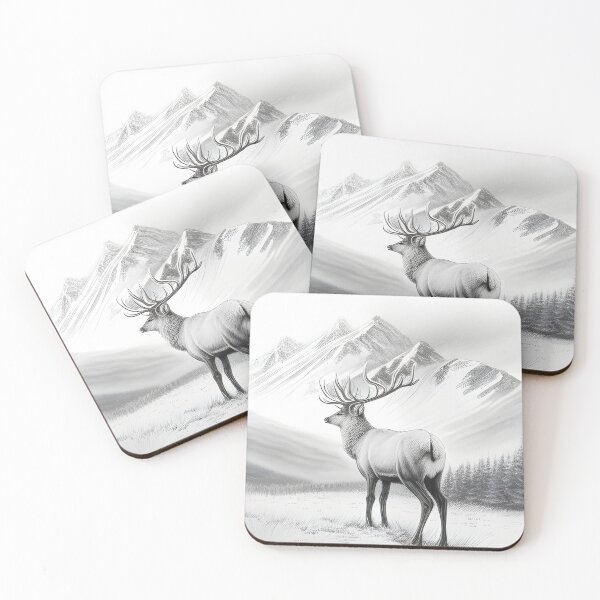 Item preview, Black and white reindeer pencil drawing designed and sold by Pencil-Art.