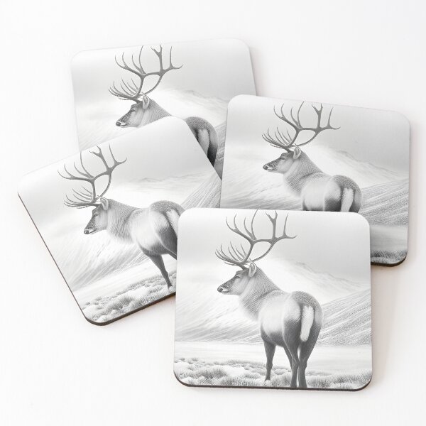 Item preview, Black and white reindeer pencil drawing designed and sold by Pencil-Art.